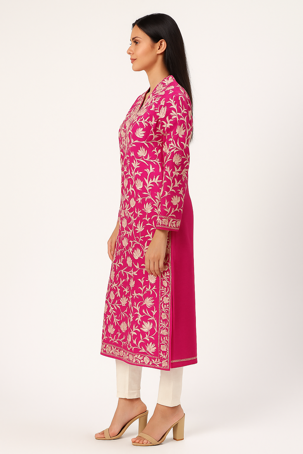 Kashmir Gallery Kashmiri Kurti for Women Cotton Kurti with Embroidery - Pink