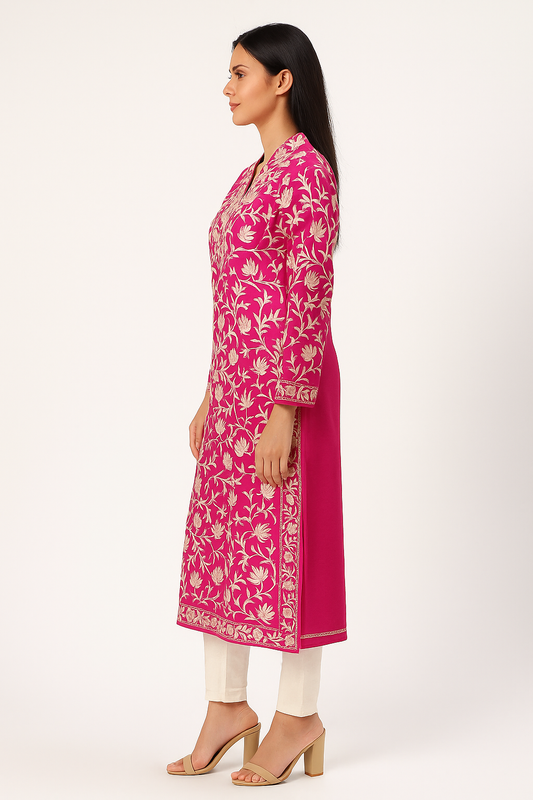 Kashmir Gallery Kashmiri Kurti for Women Cotton Kurti with Embroidery - Pink