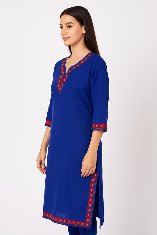 Kashmiri Kurti for Women Pure Cotton Kurti with Embroidery - Blue