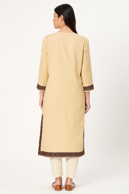 Kashmiri Kurti for Women Pure Cotton Kurti with Embroidery - Beige