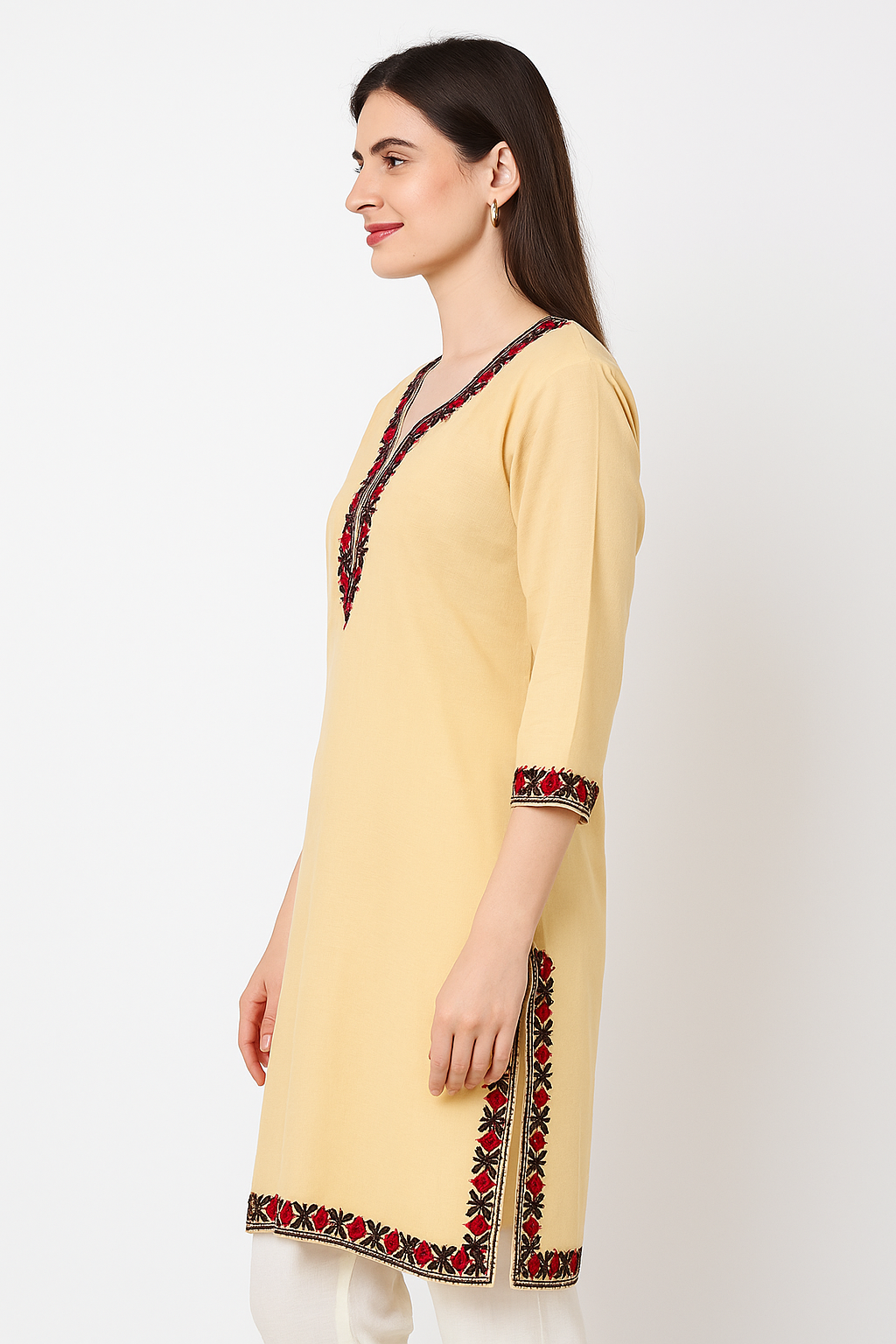 Kashmiri Kurti for Women Pure Cotton Kurti with Embroidery - beige2
