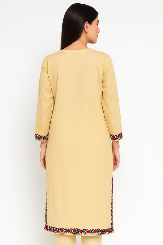 Kashmiri Kurti for Women Pure Cotton Kurti with Embroidery - beige2