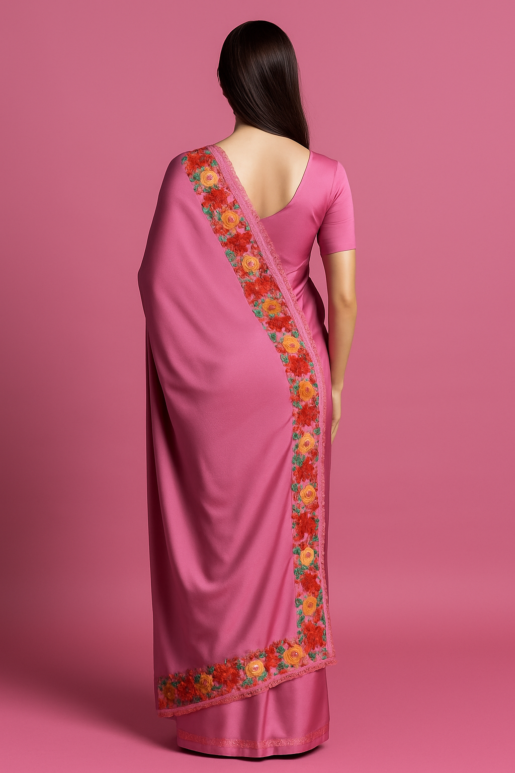 Kashmir Gallery- Women's Crepe Sarees Embroidered with Kashmiri Aari work | Stylish Saree with Unstitched Blouse Pieces