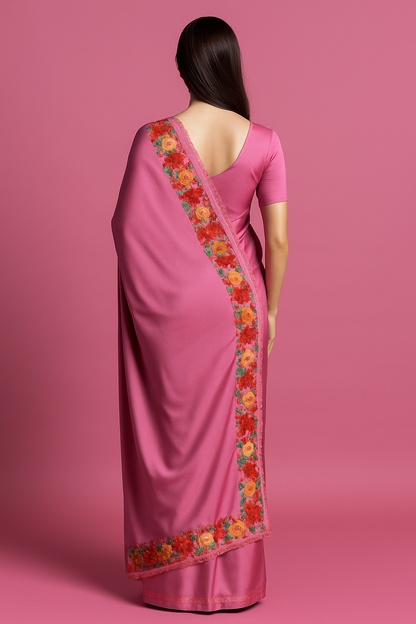 Kashmir Gallery- Women's Crepe Sarees Embroidered with Kashmiri Aari work | Stylish Saree with Unstitched Blouse Pieces