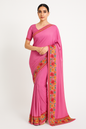Kashmir Gallery- Women's Crepe Sarees Embroidered with Kashmiri Aari work | Stylish Saree with Unstitched Blouse Pieces