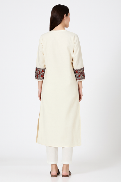 Kashmiri Kurti for Women Pure Cotton Kurti with Embroidery - Cream