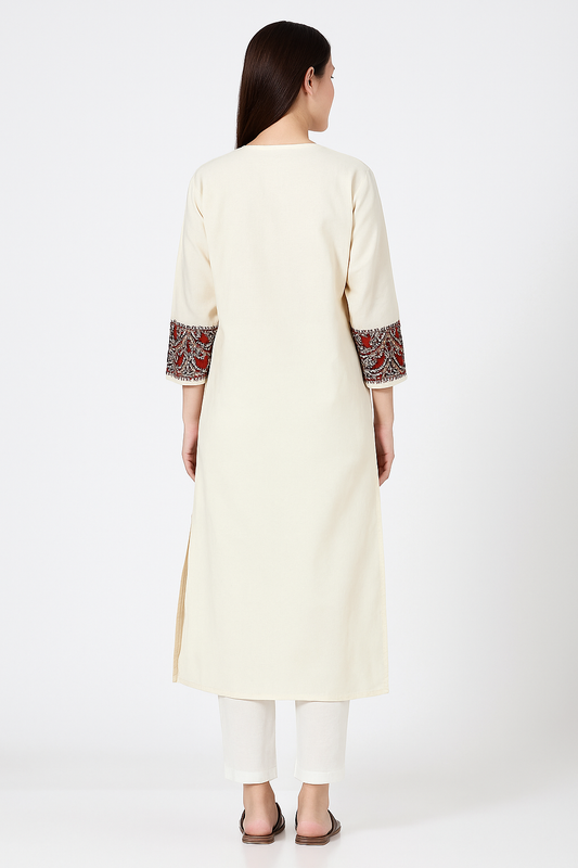 Kashmiri Kurti for Women Pure Cotton Kurti with Embroidery - Cream