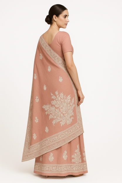 Women's georgette Sarees Embroidered with Kashmiri Aari work | Stylish Saree with Unstitched Blouse Pieces. (pink)