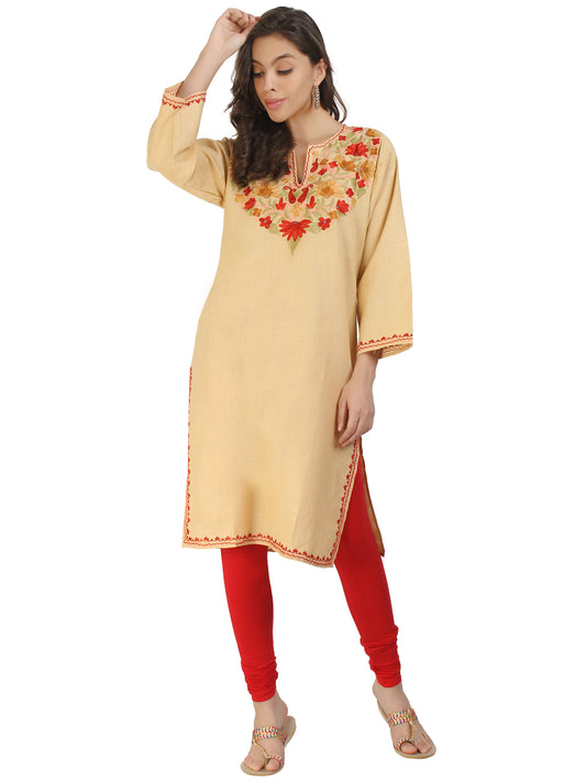Kashmir Gallery Kashmiri Kurti for Women Cotton Kurti with Embroidery Long A Line Kurtis with Charming Embroidery