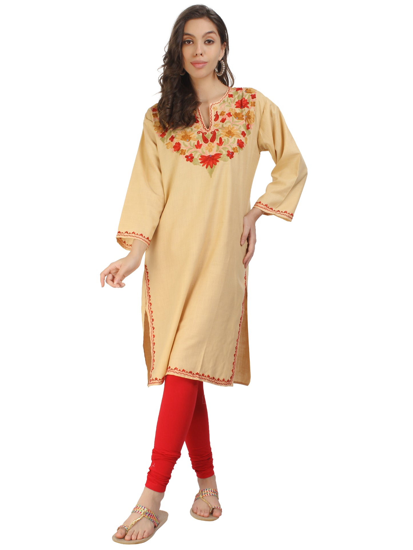 Kashmir Gallery Kashmiri Kurti for Women Cotton Kurti with Embroidery Long A Line Kurtis with Charming Embroidery