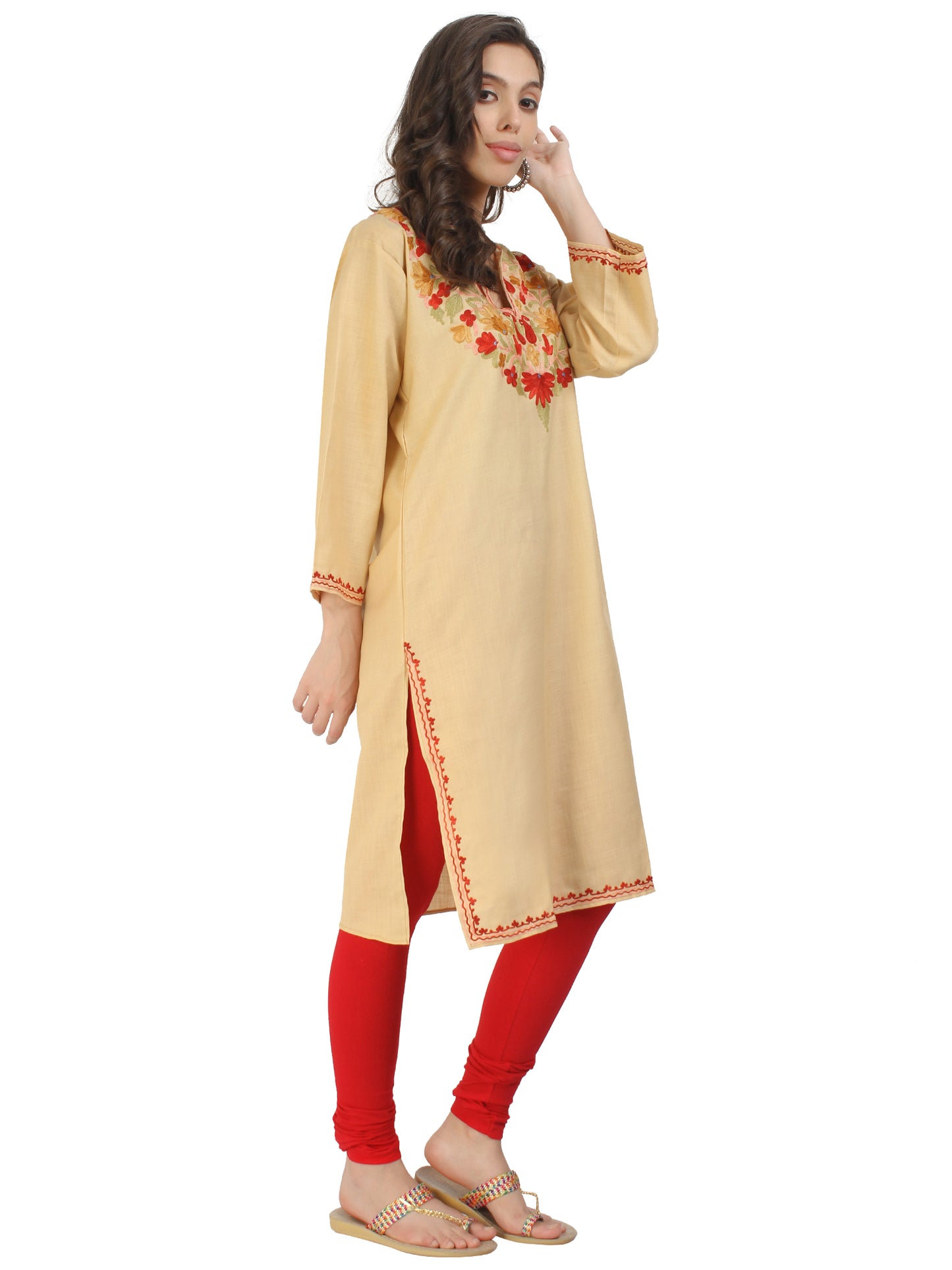 Kashmir Gallery Kashmiri Kurti for Women Cotton Kurti with Embroidery Long A Line Kurtis with Charming Embroidery