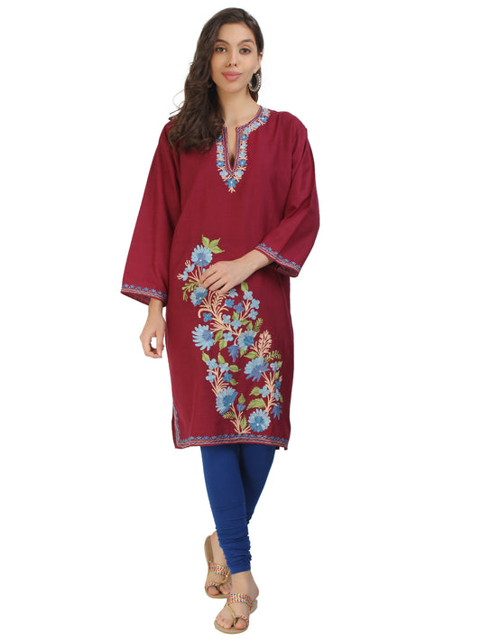 Kashmir Gallery Kashmiri Kurti for Women Cotton Kurti with Embroidery Long A Line Kurtis with Charming Embroidery