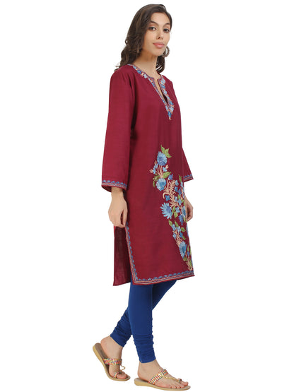 Kashmir Gallery Kashmiri Kurti for Women Cotton Kurti with Embroidery Long A Line Kurtis with Charming Embroidery