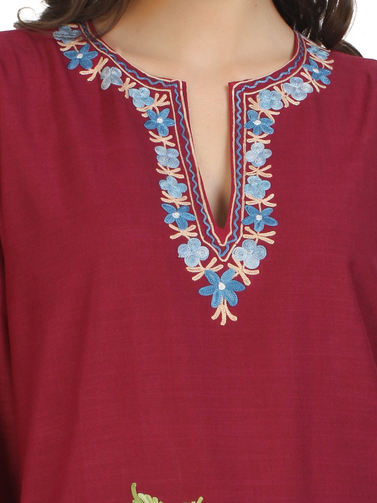 Kashmir Gallery Kashmiri Kurti for Women Cotton Kurti with Embroidery Long A Line Kurtis with Charming Embroidery