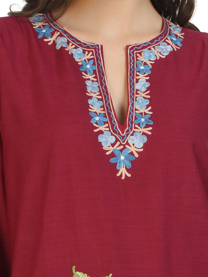 Kashmir Gallery Kashmiri Kurti for Women Cotton Kurti with Embroidery Long A Line Kurtis with Charming Embroidery