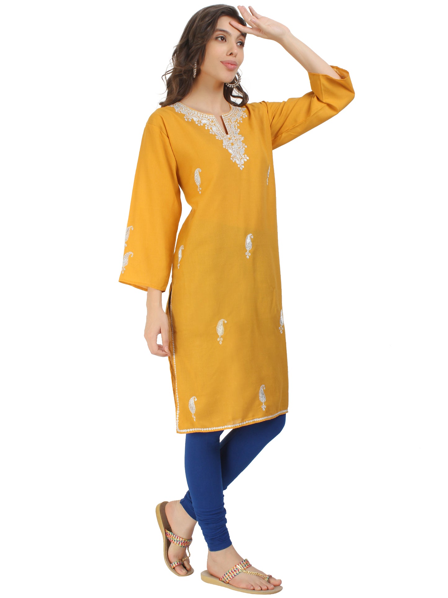 Kashmir Gallery Kashmiri Kurti for Women Cotton Kurti with Embroidery Long A Line Kurtis
