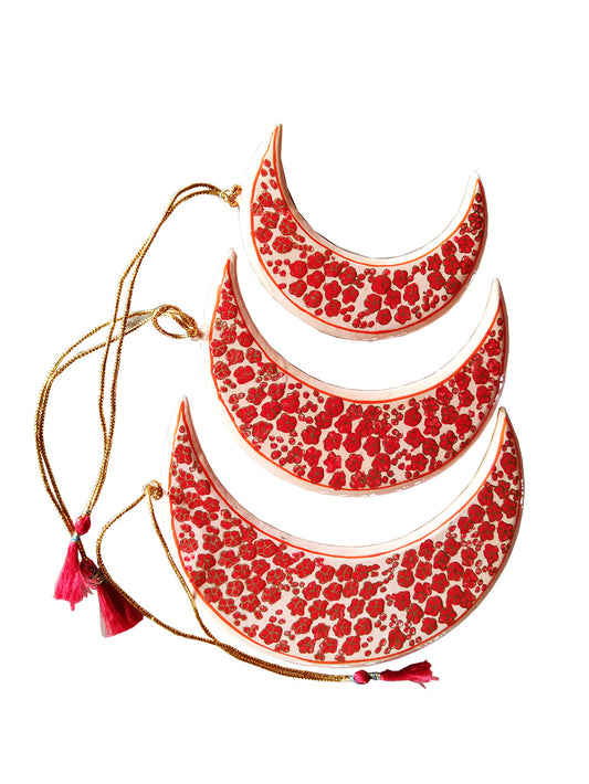 Kashmiri Paper Mache 5 inch Hanging Moon (Pink)