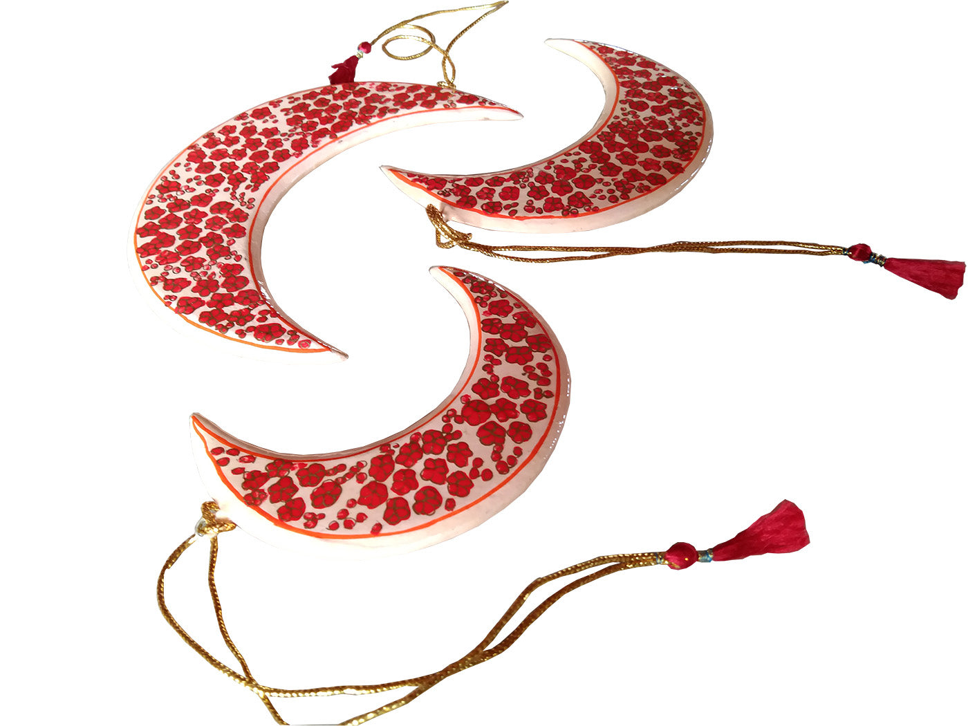 Kashmiri Paper Mache 5 inch Hanging Moon (Pink)