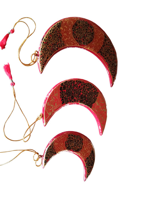 Kashmiri Paper Mache handicrafts, 5 inch Hanging Moon- Set of 3