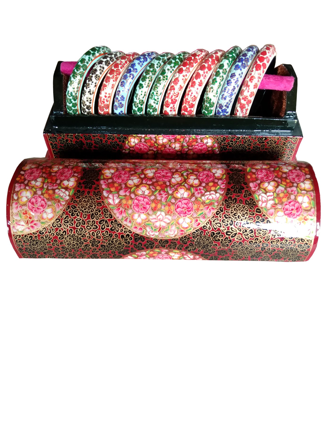 Kashmiri Paper Mache handicrafts, 12 inch Bangle Box with Bangles.