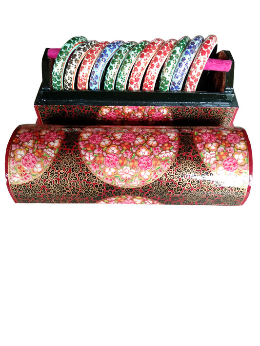 Kashmiri Paper Mache handicrafts, 12 inch Bangle Box with Bangles.