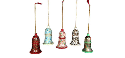 Kashmiri Paper Mache Wooden Bell 3 inch Tall Hand Made Product for Home Office Decoration. Set of 5)