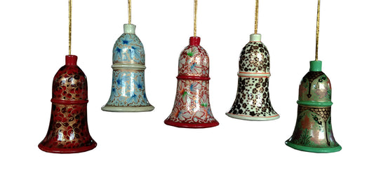 Kashmiri Paper Mache Wooden Bell 3 inch Tall Hand Made Product for Home Office Decoration. Set of 5)