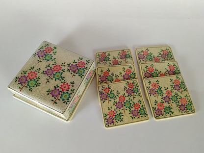 Kashmir Gallery Wooden square coaster setr Decorative Item Painted with Kashmiri Hand Embrodery