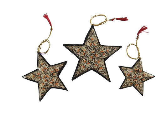 Paper Mache Multi Color Set of 5 Hand Made Kashmiri Floral Embroidery 3 inch Tall Wooden Bells.