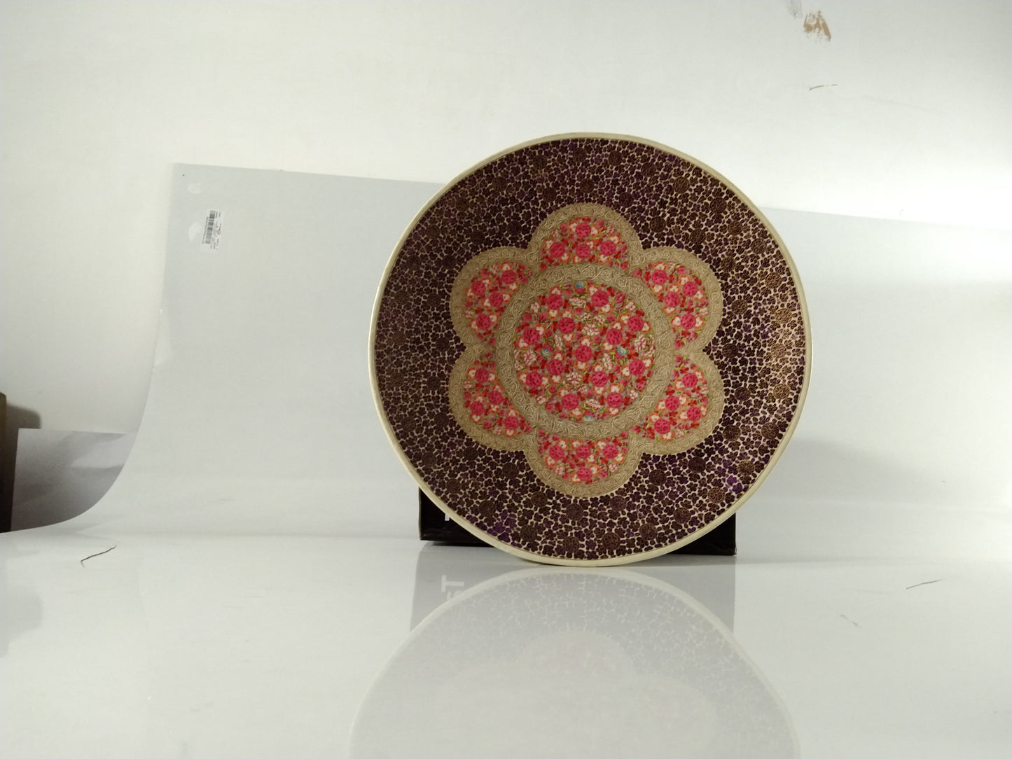 Kashmiri Paper Mache Wooden Wall Hanging Wall Décor for Bed Room Drawing Room Unique Product 16 Inches Diameter with Charming Hand Embroidery