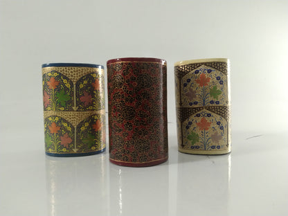 Kashmir Gallery Wooden pen holder Decorative Item Painted with Kashmiri Hand Embroidery-set of 3
