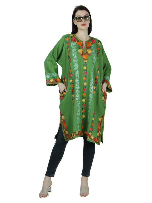 Kashmir Gallery Women's Woolen Regular Kurtis Woolen Pheran with Unique Kashmiri Charming