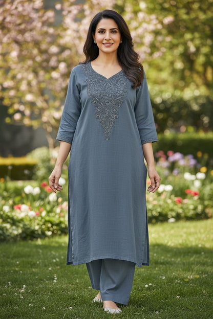 Kashmiri Supan Suits With Aari Embroidery   - Blue
