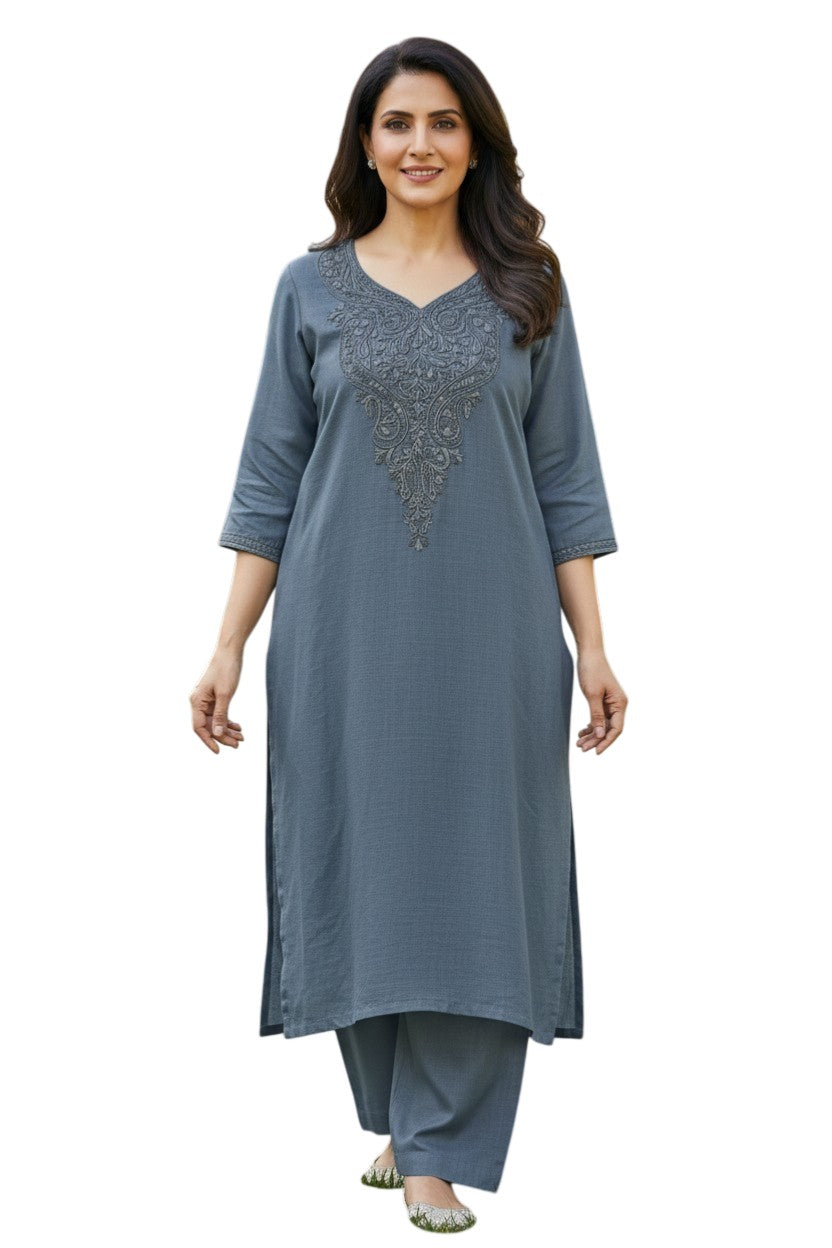 Kashmiri Supan Suits With Aari Embroidery   - Blue