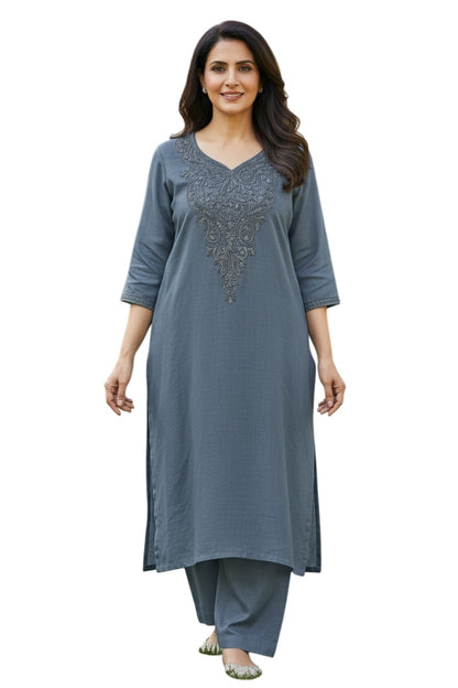 Kashmiri Supan Suits With Aari Embroidery   - Blue