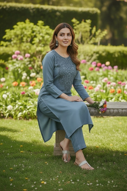 Kashmiri Supan Suits With Aari Embroidery   - Blue