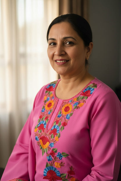 Kashmiri Supan Suits With Aari Embroidery   - Pink