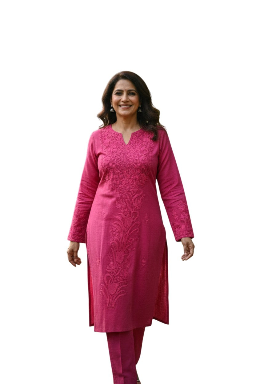 Kashmiri Supan Suits With Aari Embroidery   - Pink