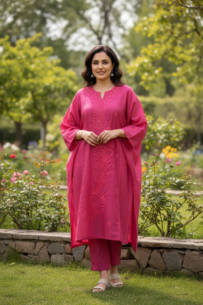 Kashmiri Supan Suits With Aari Embroidery   - Pink