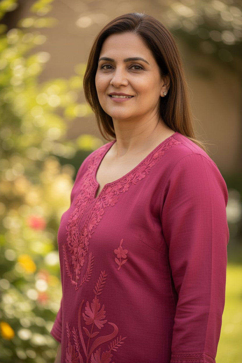Kashmiri Supan Suits With Aari Embroidery   - Pink