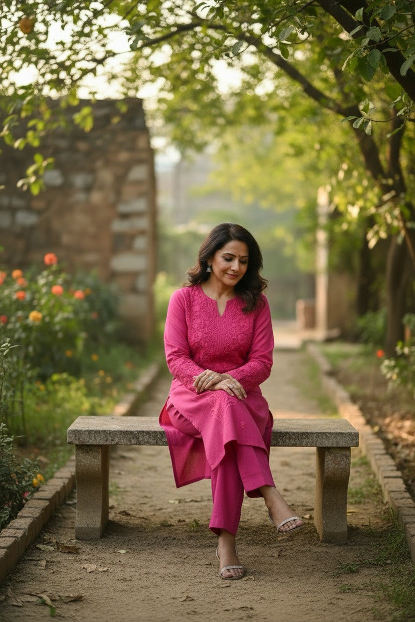 Kashmiri Supan Suits With Aari Embroidery   - Pink