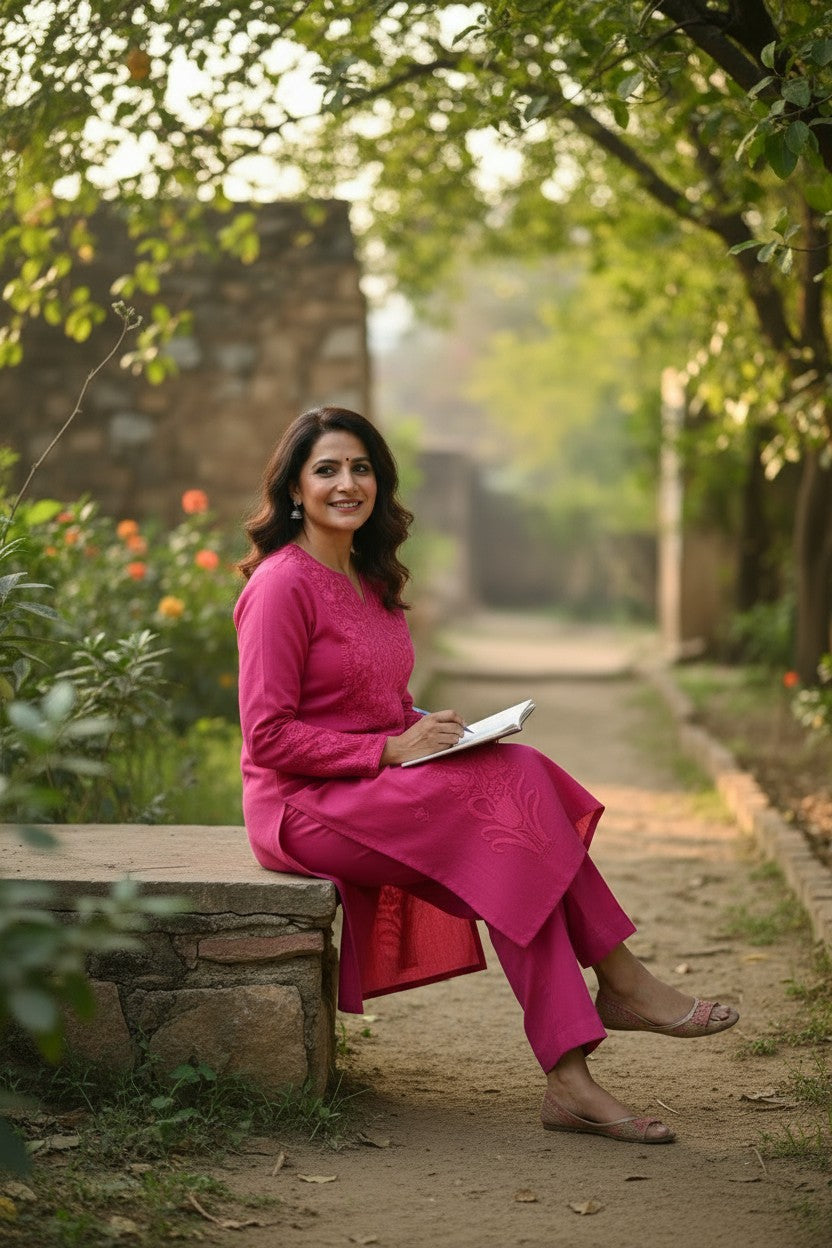 Kashmiri Supan Suits With Aari Embroidery   - Pink