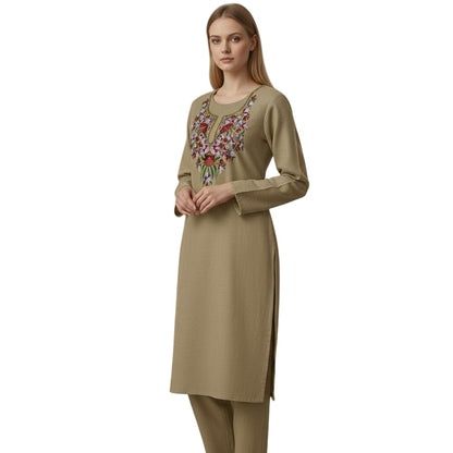 Women Woolen Kashmiri Suits Semi Pashmina Aari Embroidery  - Grey