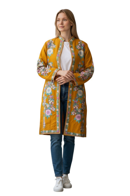 Women’s Woolen Long Coat – Elegant Winter Wear -Mustard