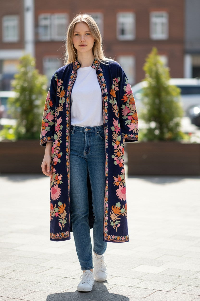 Women’s Woolen Long Coat – Elegant Winter Wear -Blue