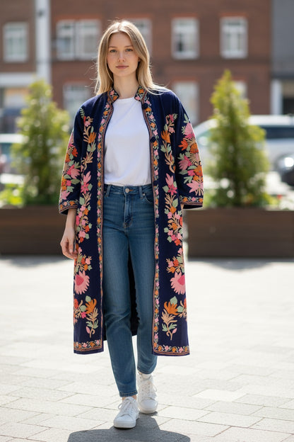 Women’s Woolen Long Coat – Elegant Winter Wear -Blue