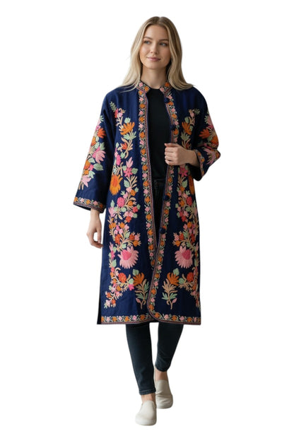 Women’s Woolen Long Coat – Elegant Winter Wear -Blue