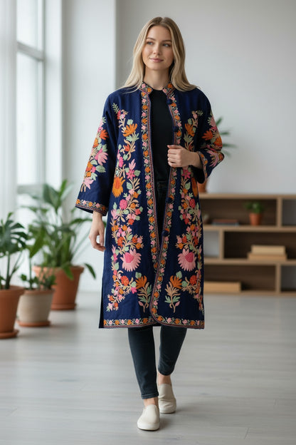 Women’s Woolen Long Coat – Elegant Winter Wear -Blue