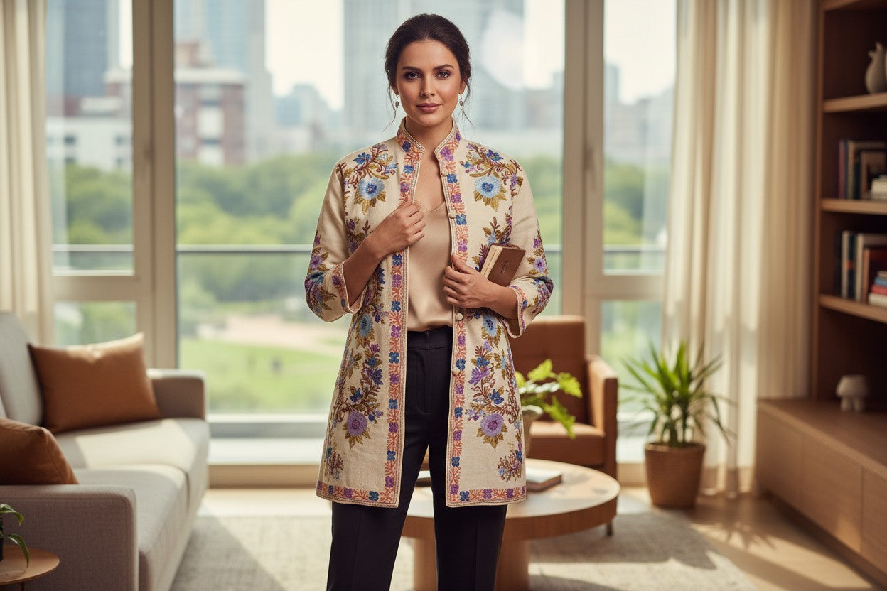 Women’s Woolen Long Coat – Elegant Winter Wear -OffWhite