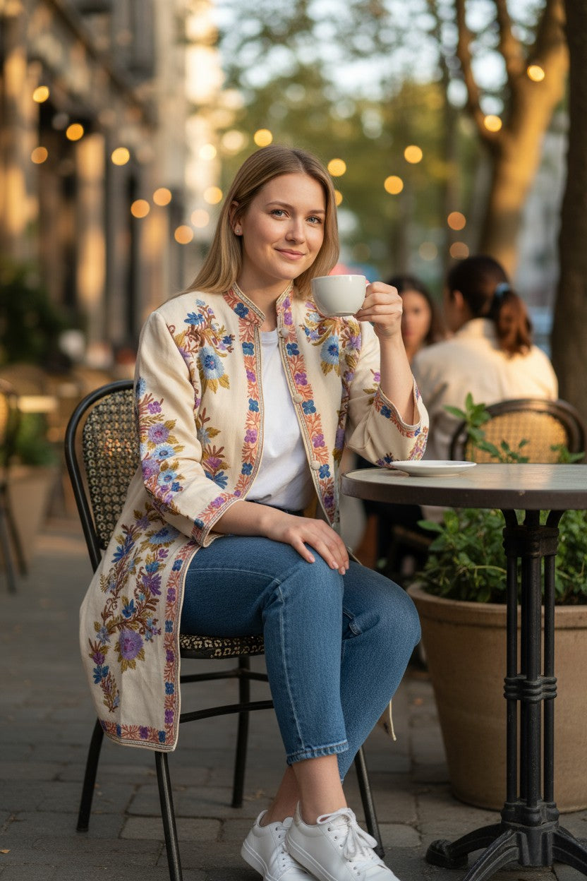 Women’s Woolen Long Coat – Elegant Winter Wear -OffWhite